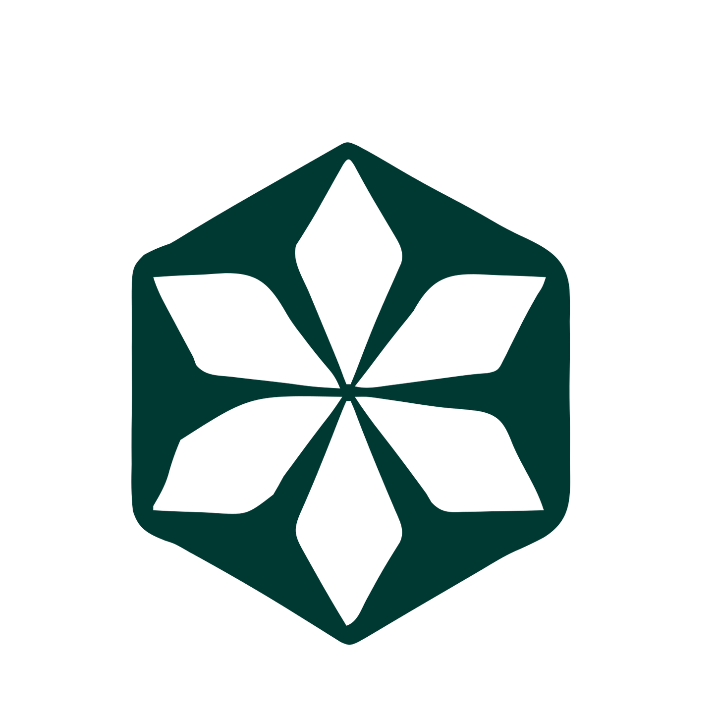 Hexagon Snowflake Pinwheel Logo #003932
