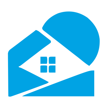 House and Sun Overlap Logo #00a3e4
