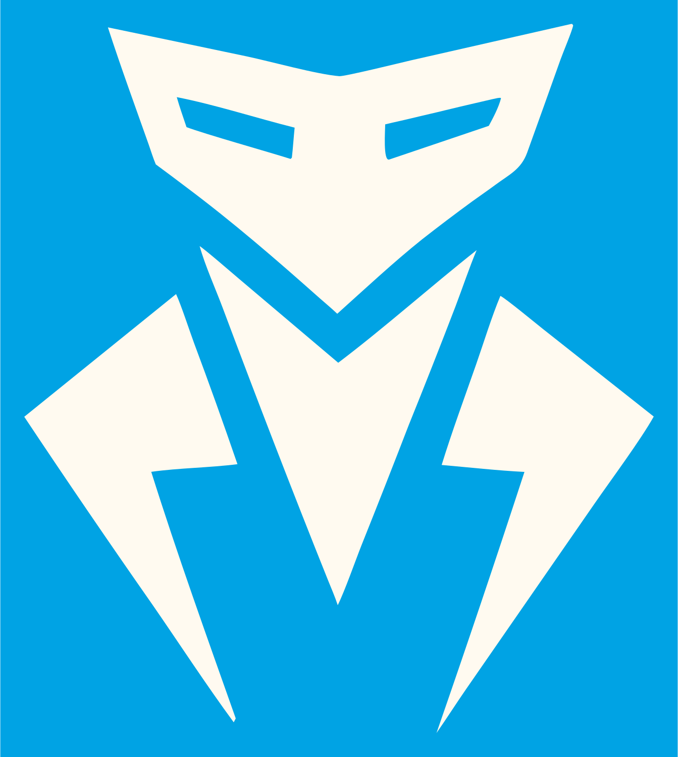 Masked Robot Head Logo #00a3e4/#fffaf0