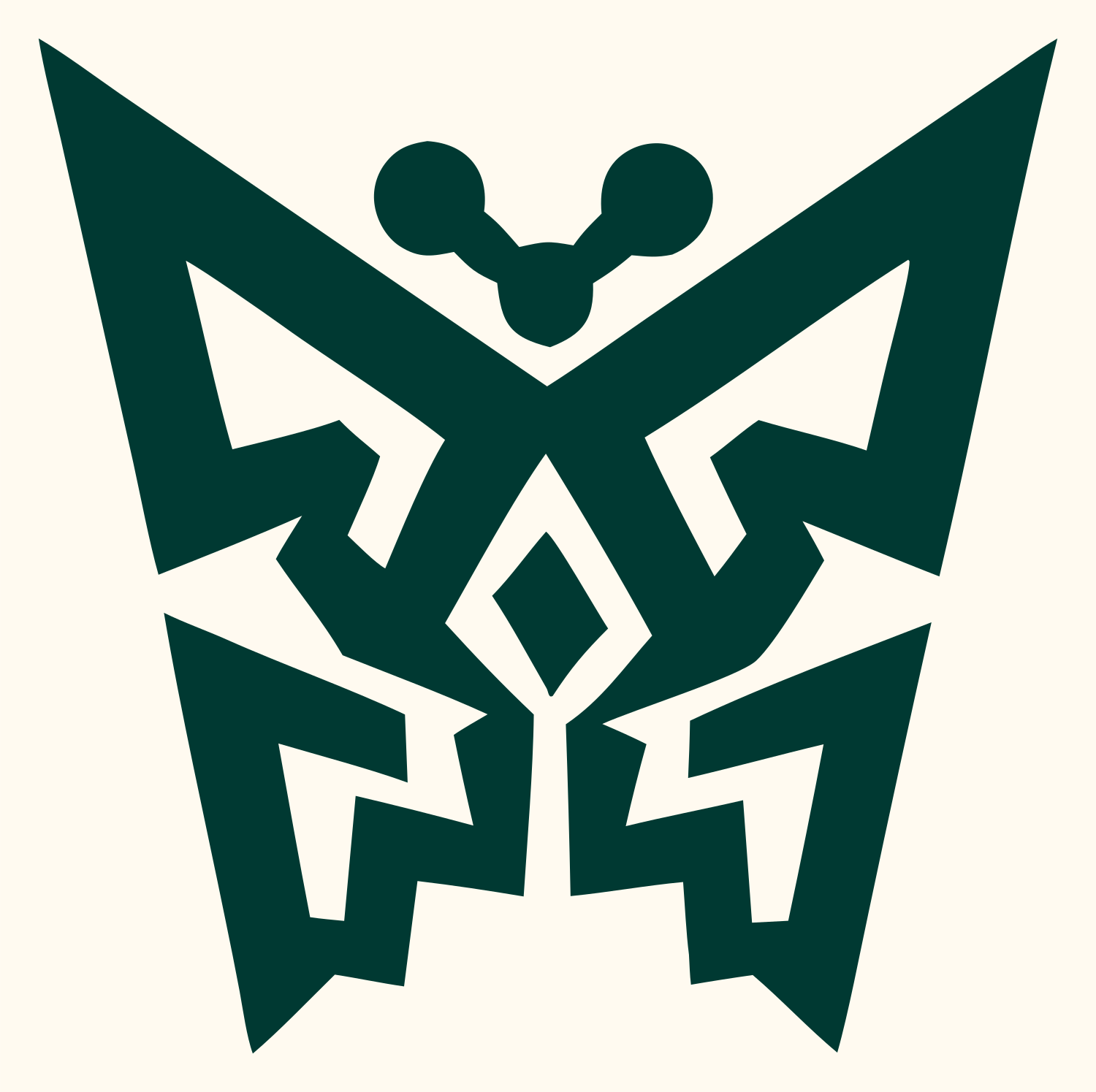 Tribal Butterfly Emblem Logo #fffaf0/#003932