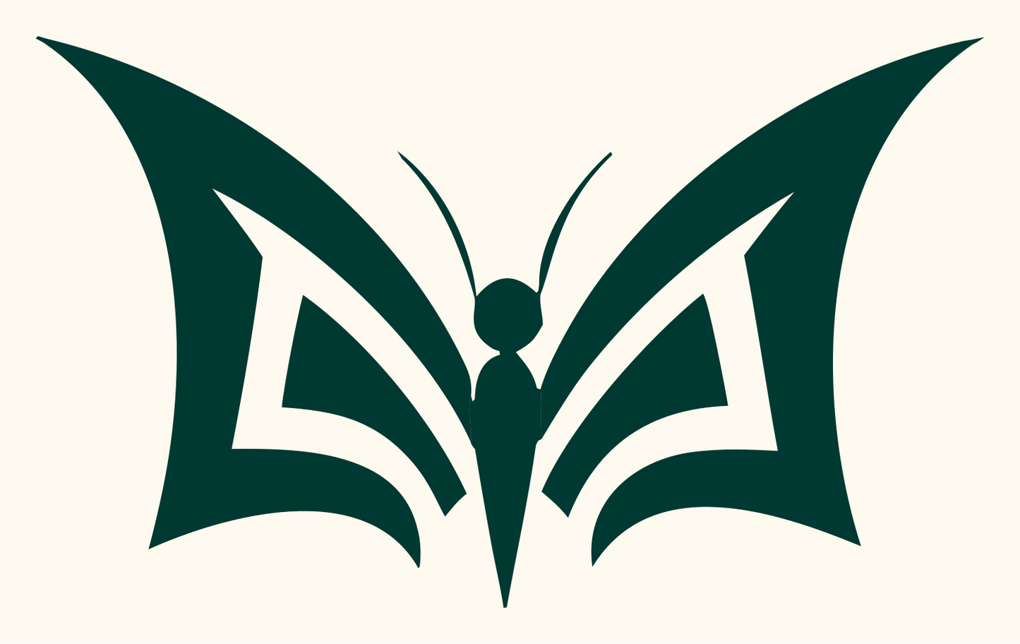 Bold Geometric Butterfly Logo #fffaf0/#003932