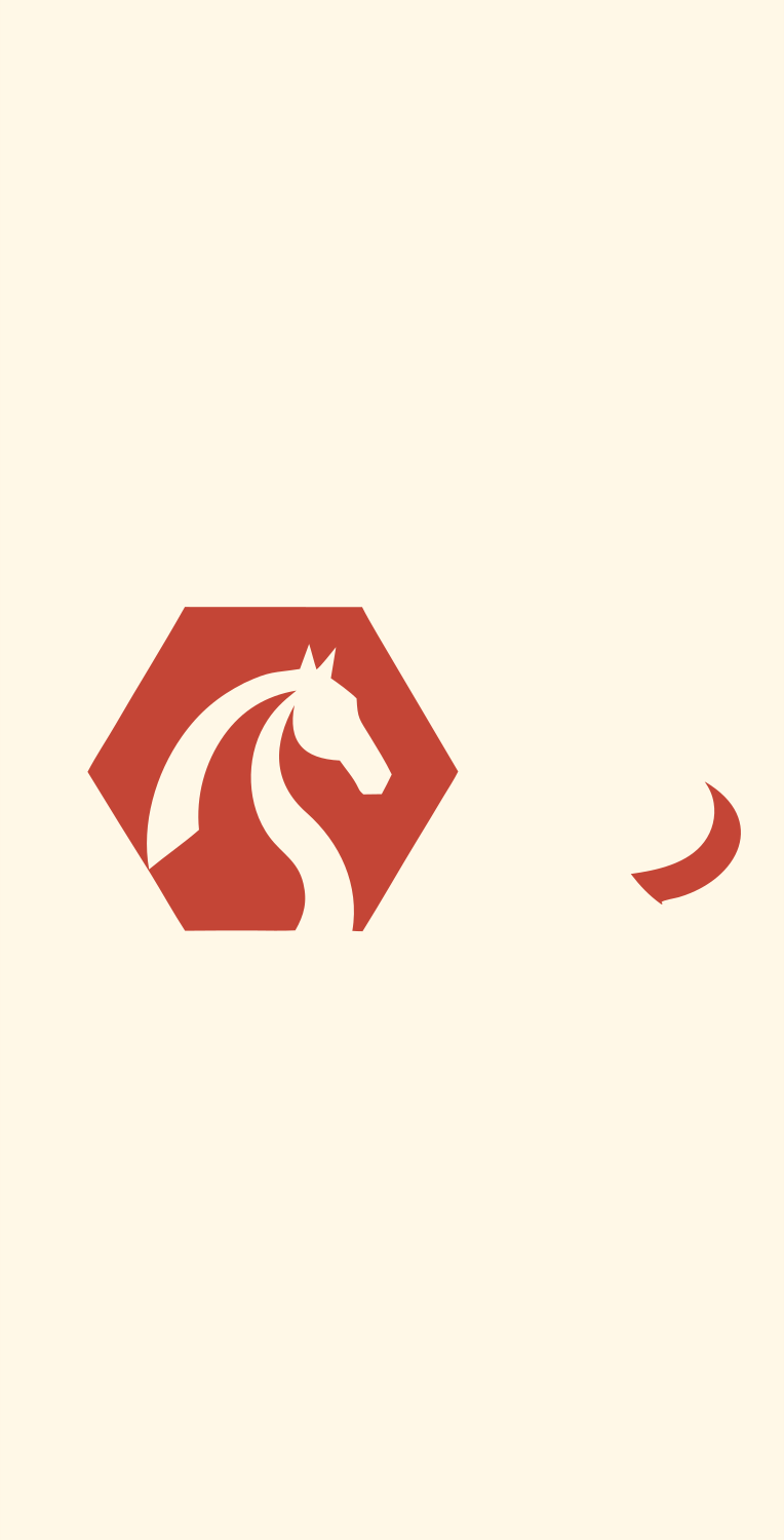 Horse Hexagon Negative Space Logo #fff8e7/#c44536