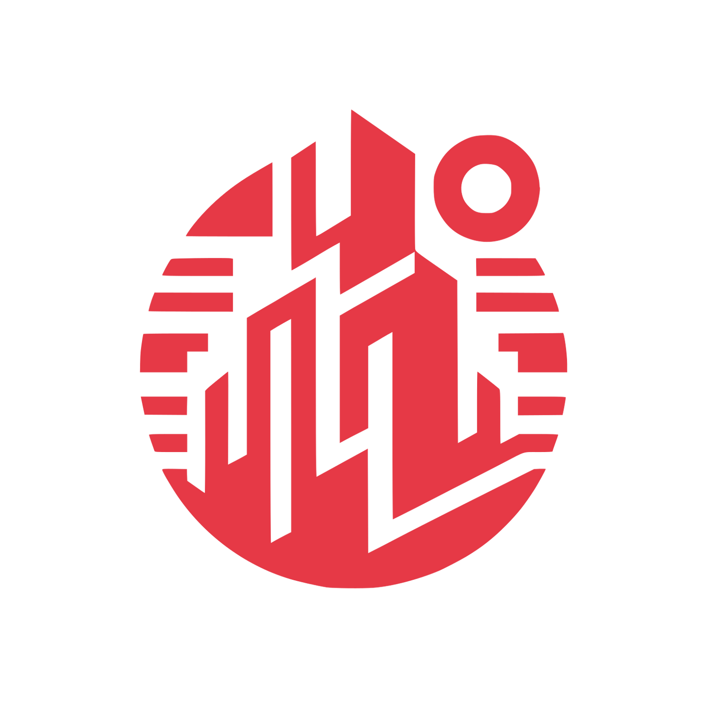 Building with Sun in Circle Logo #E63946
