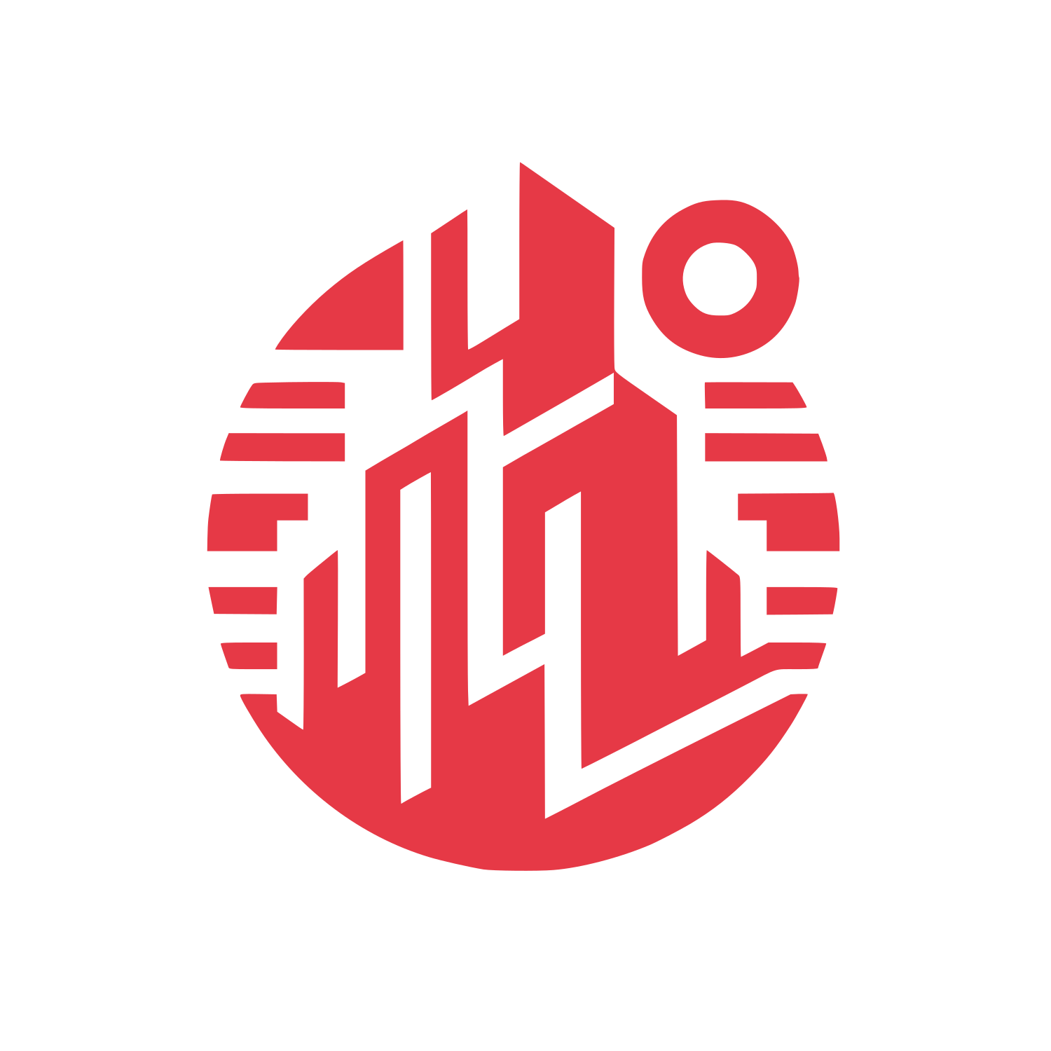 Building with Sun in Circle Logo #E63946