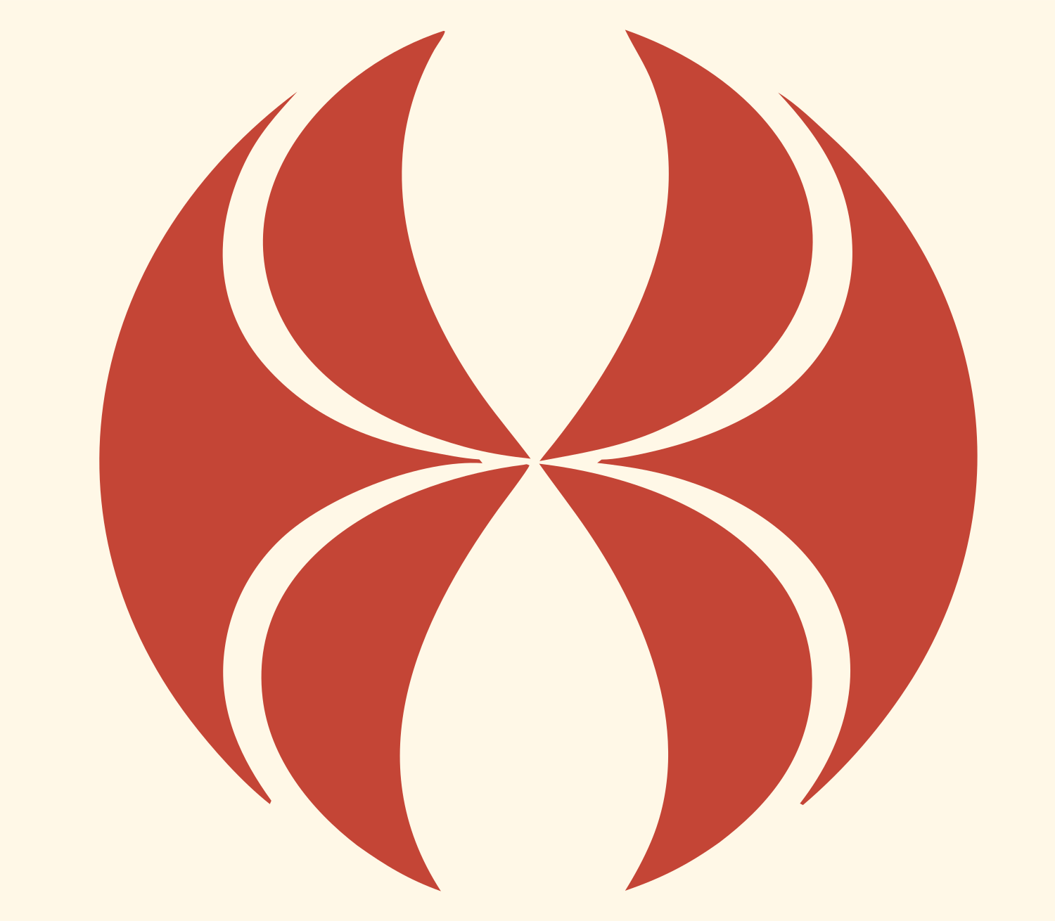Radial Petal Pinwheel Logo #fff8e7/#c44536