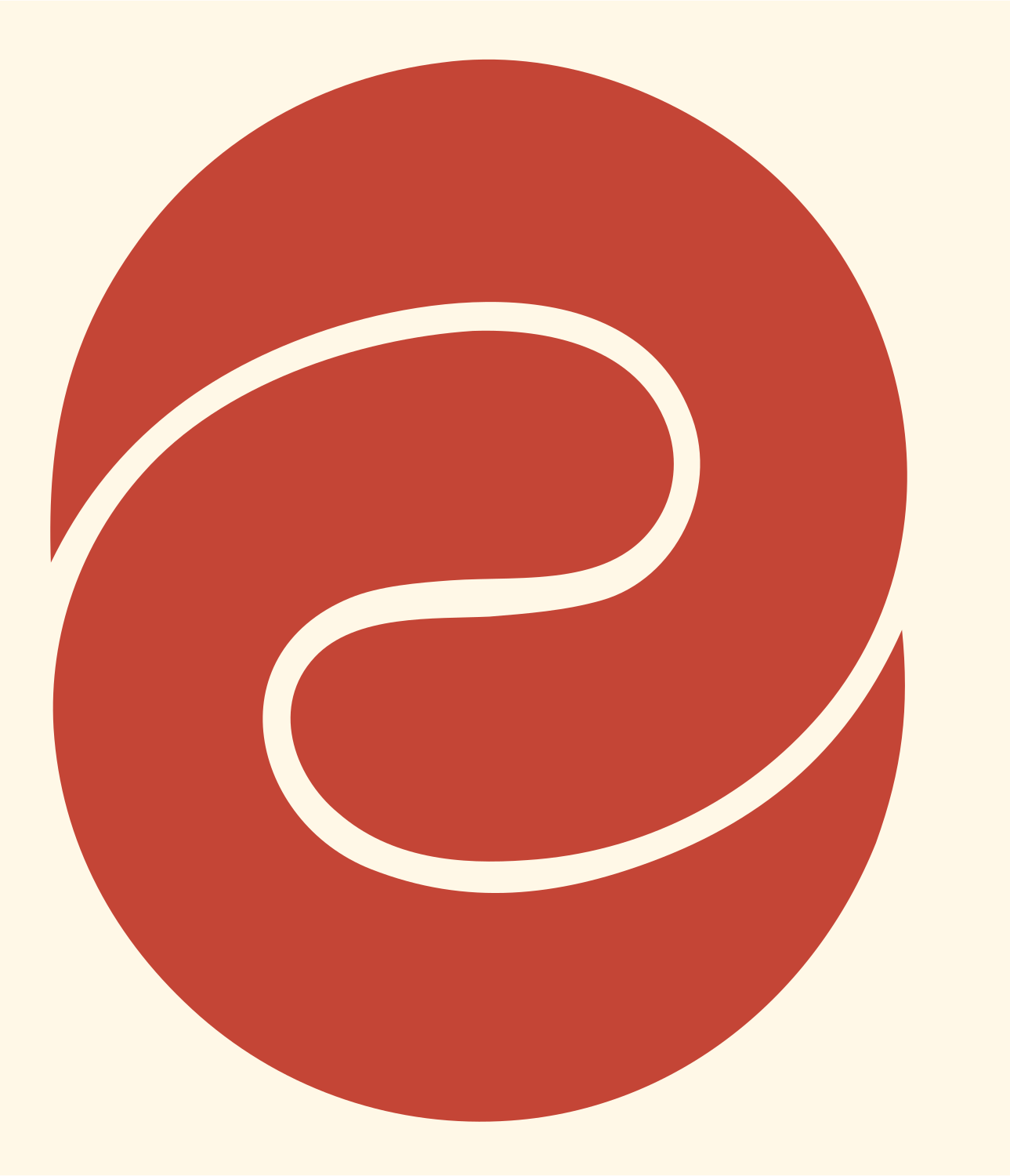 Oval Swirl Loop Logo #fff8e7/#c44536