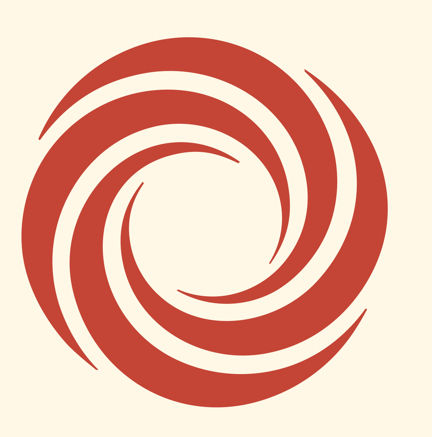 Galaxy Spiral Swirl Logo #fff8e7/#c44536