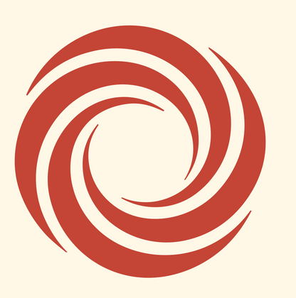 Galaxy Spiral Swirl Logo #fff8e7/#c44536