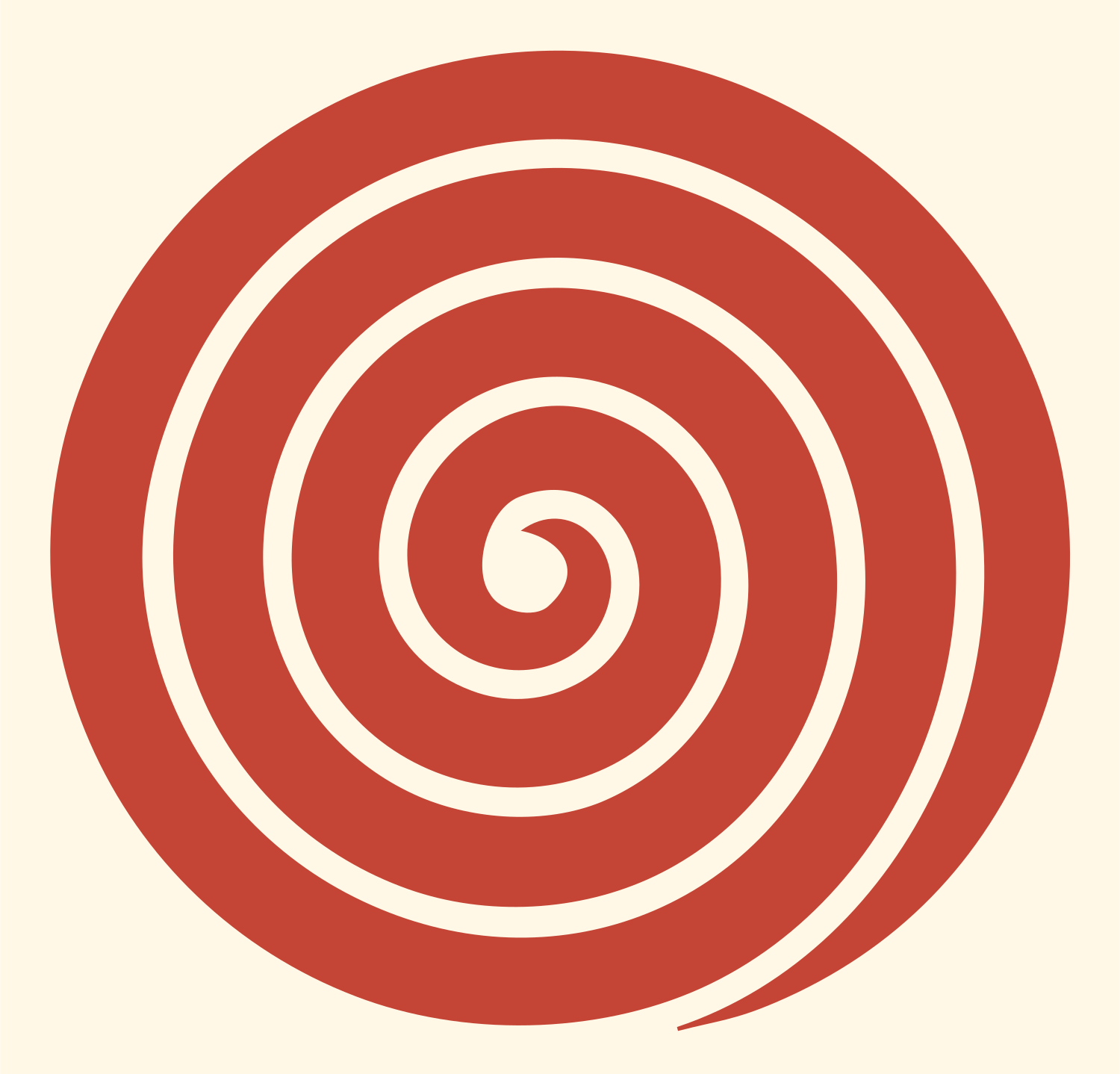Negative Space Spiral Fingerprint Logo #fff8e7/#c44536