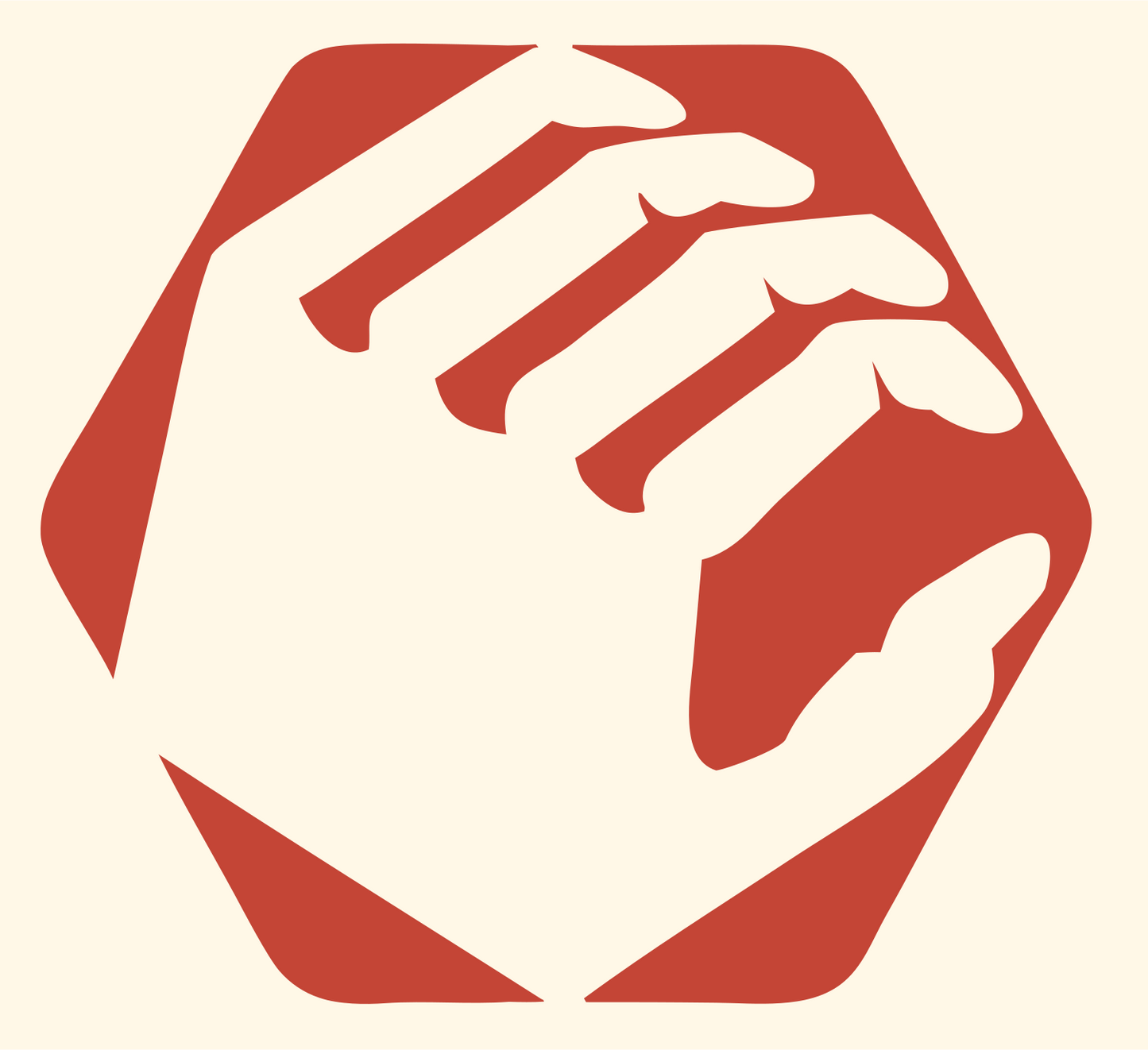 Hands Clasped Hexagon Logo #fff8e7/#c44536
