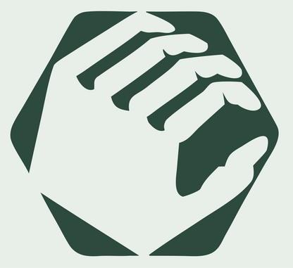 Hands Clasped Hexagon Logo #e8efe9/#2d4a3e