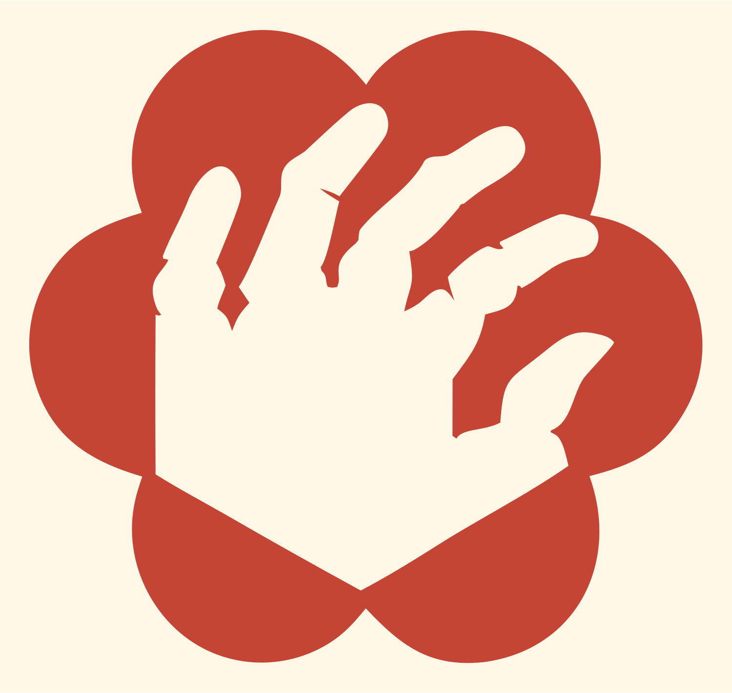 Hand Flower Cluster Logo #fff8e7/#c44536