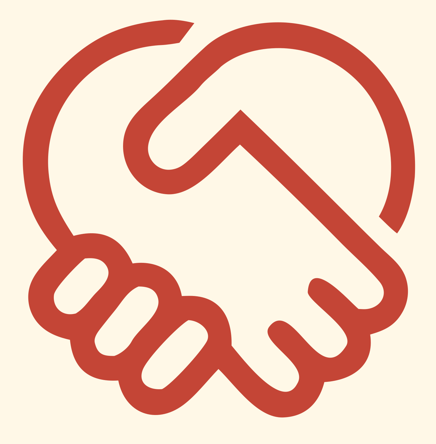 Monoline Handshake Agreement Logo #fff8e7/#c44536
