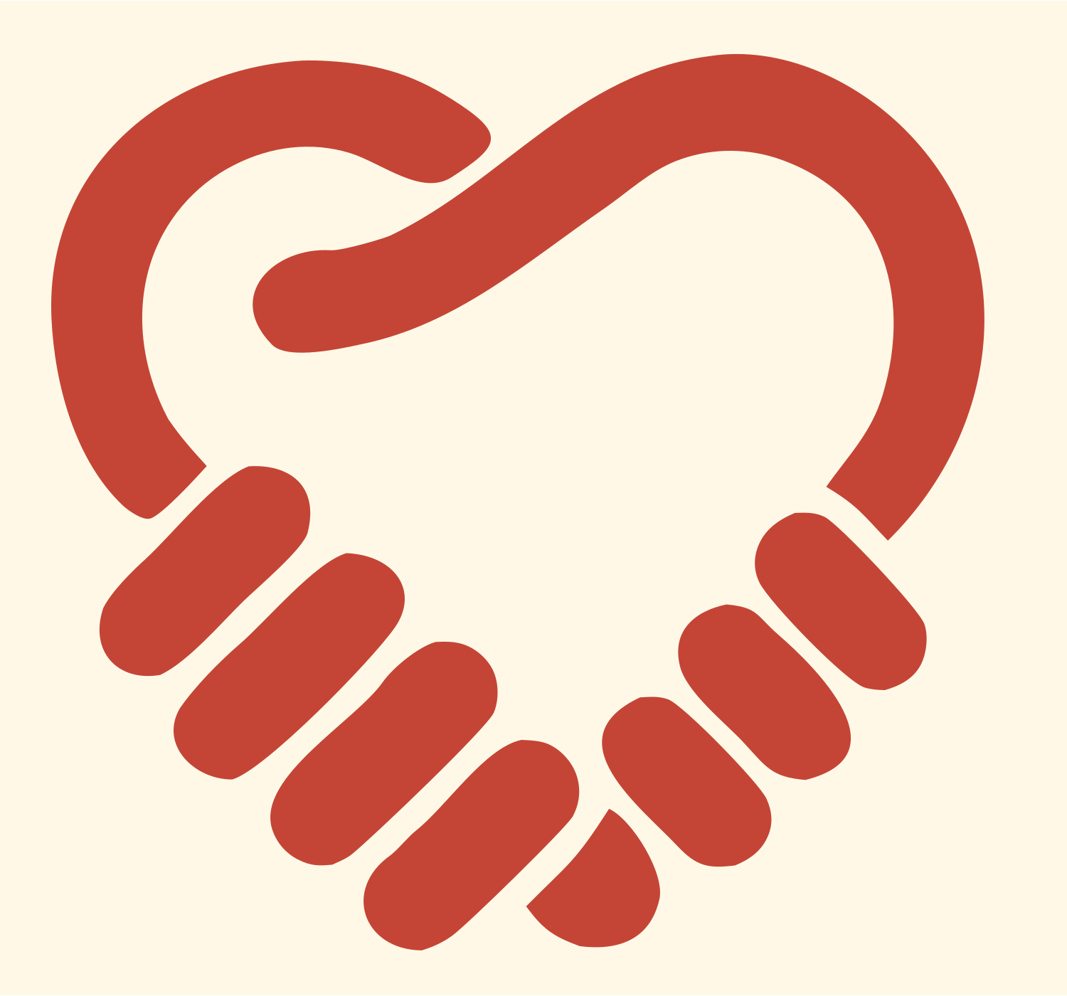 Heart Shape Handshake Logo #fff8e7/#c44536