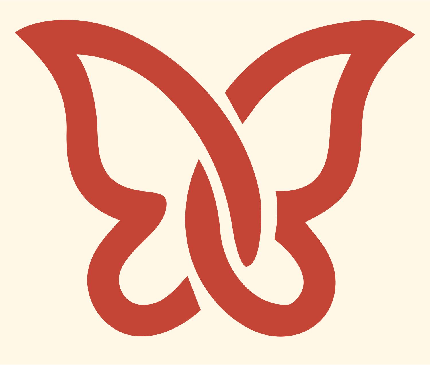 Interlocking Loop Butterfly Logo #fff8e7/#c44536