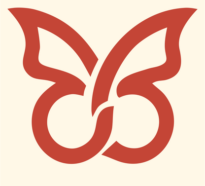 Scrollwork Butterfly Logo #fff8e7/#c44536