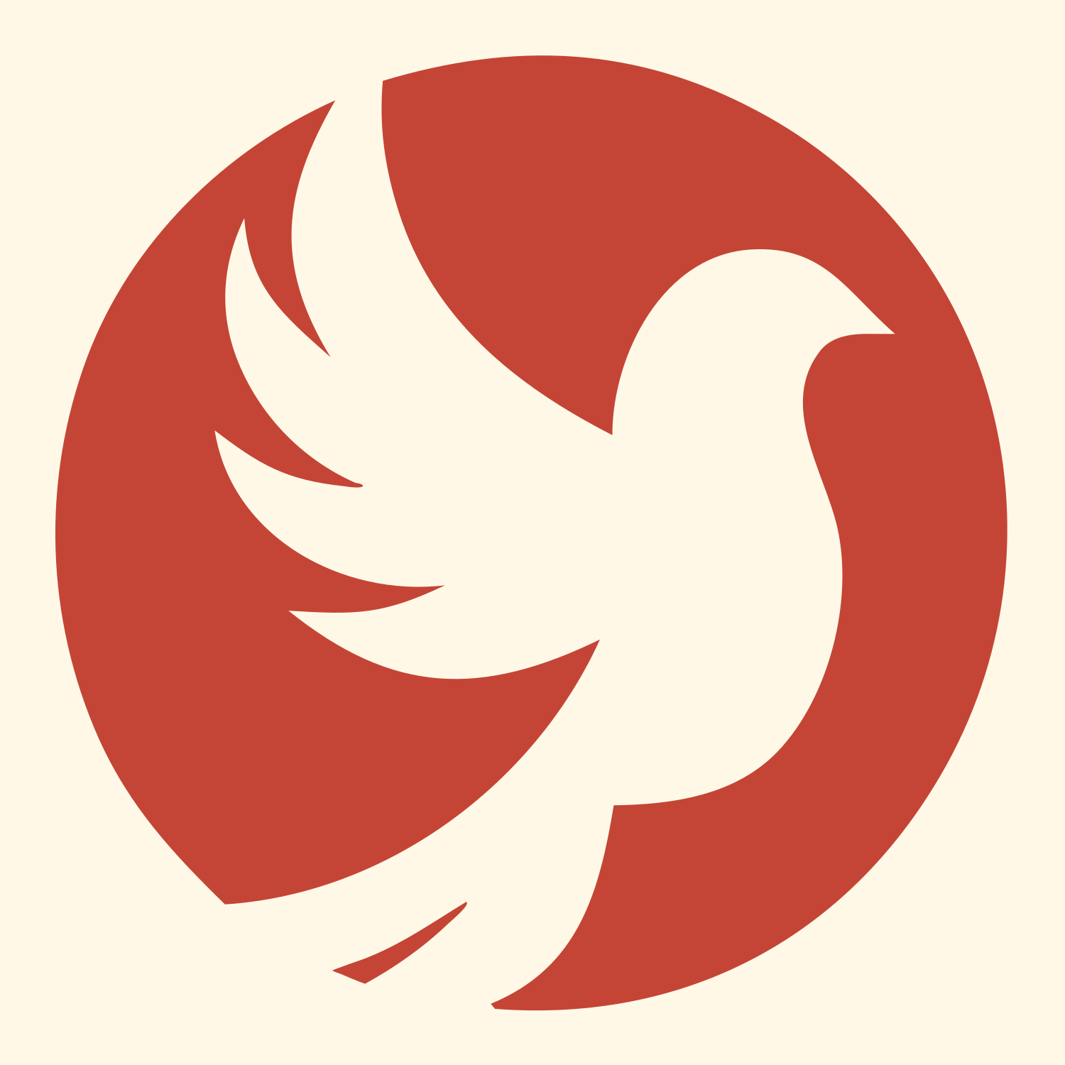 Negative Space Dove Circle Logo #fff8e7/#c44536