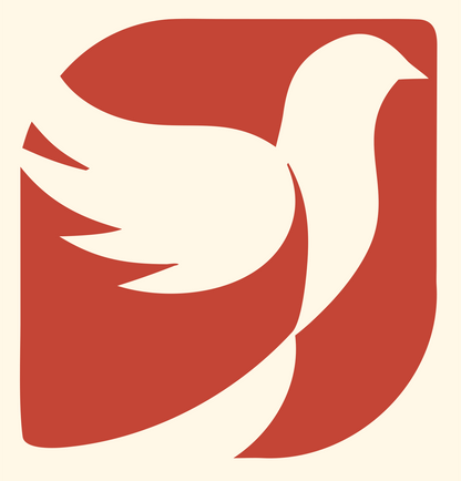 Dove in Square Logo #fff8e7/#c44536