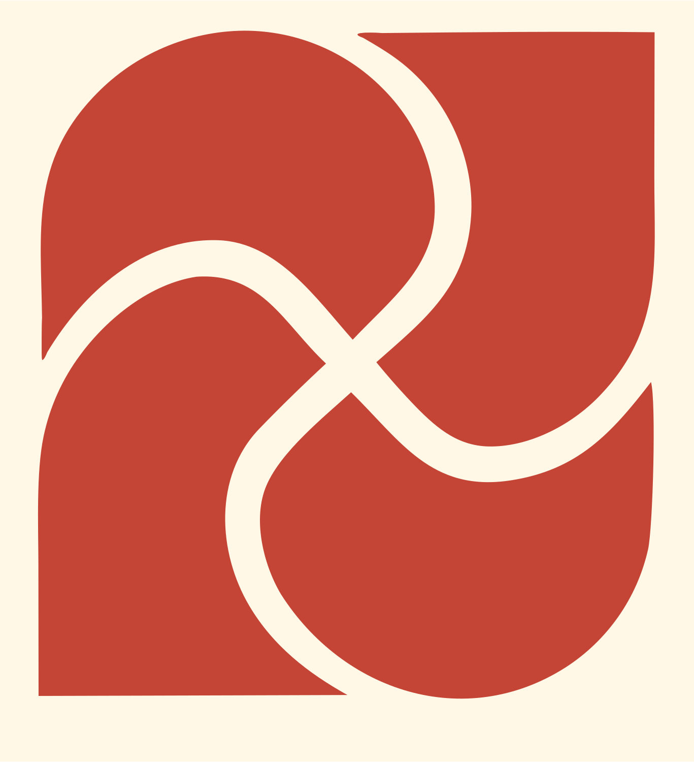 Interlocking Swirl Leaf Logo #fff8e7/#c44536