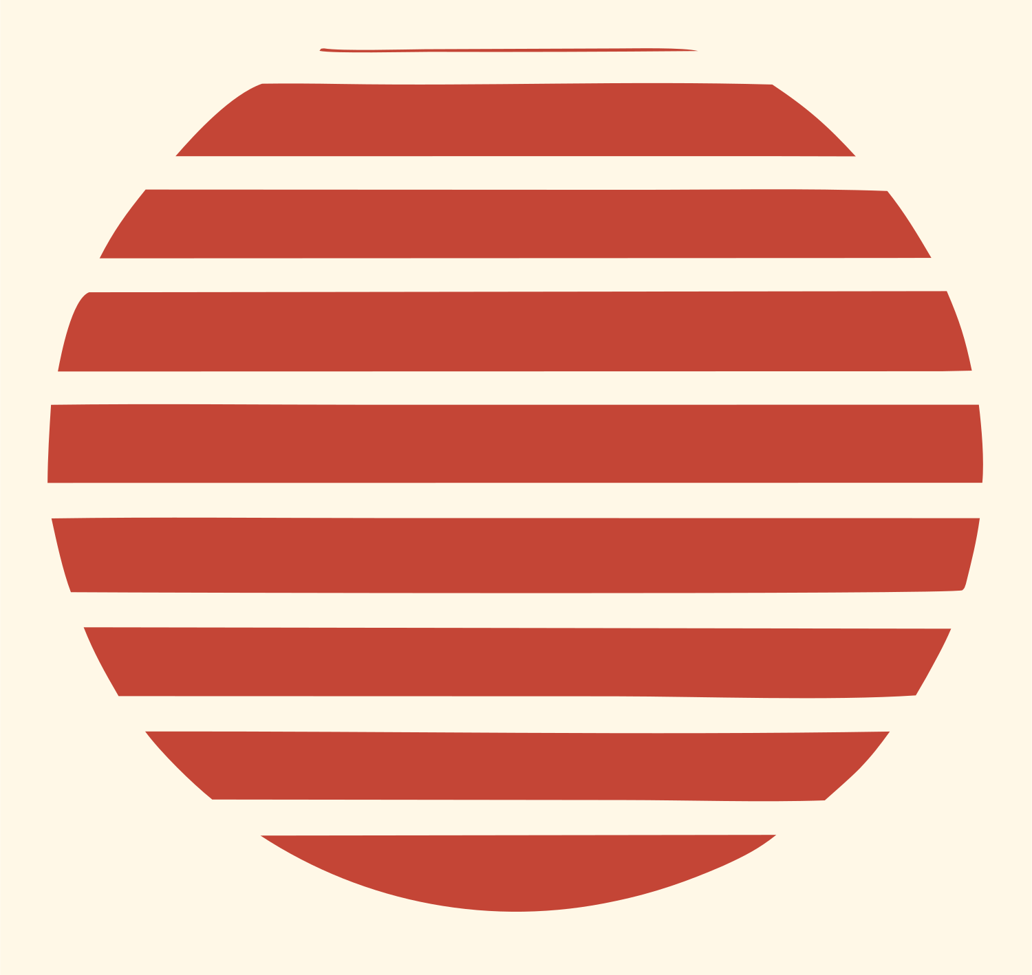 Striped Circle Sunrise Logo #fff8e7/#c44536