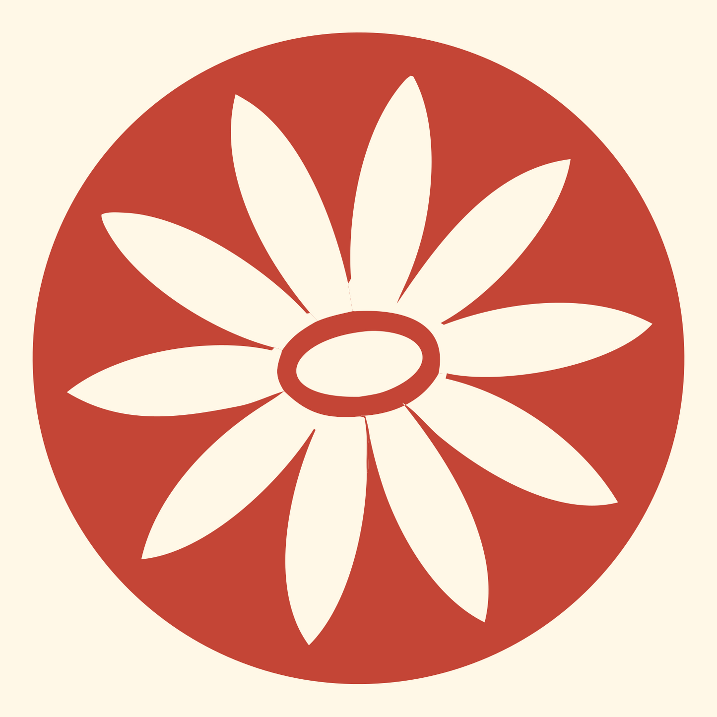 Daisy Circle Negative Space Logo #fff8e7/#c44536
