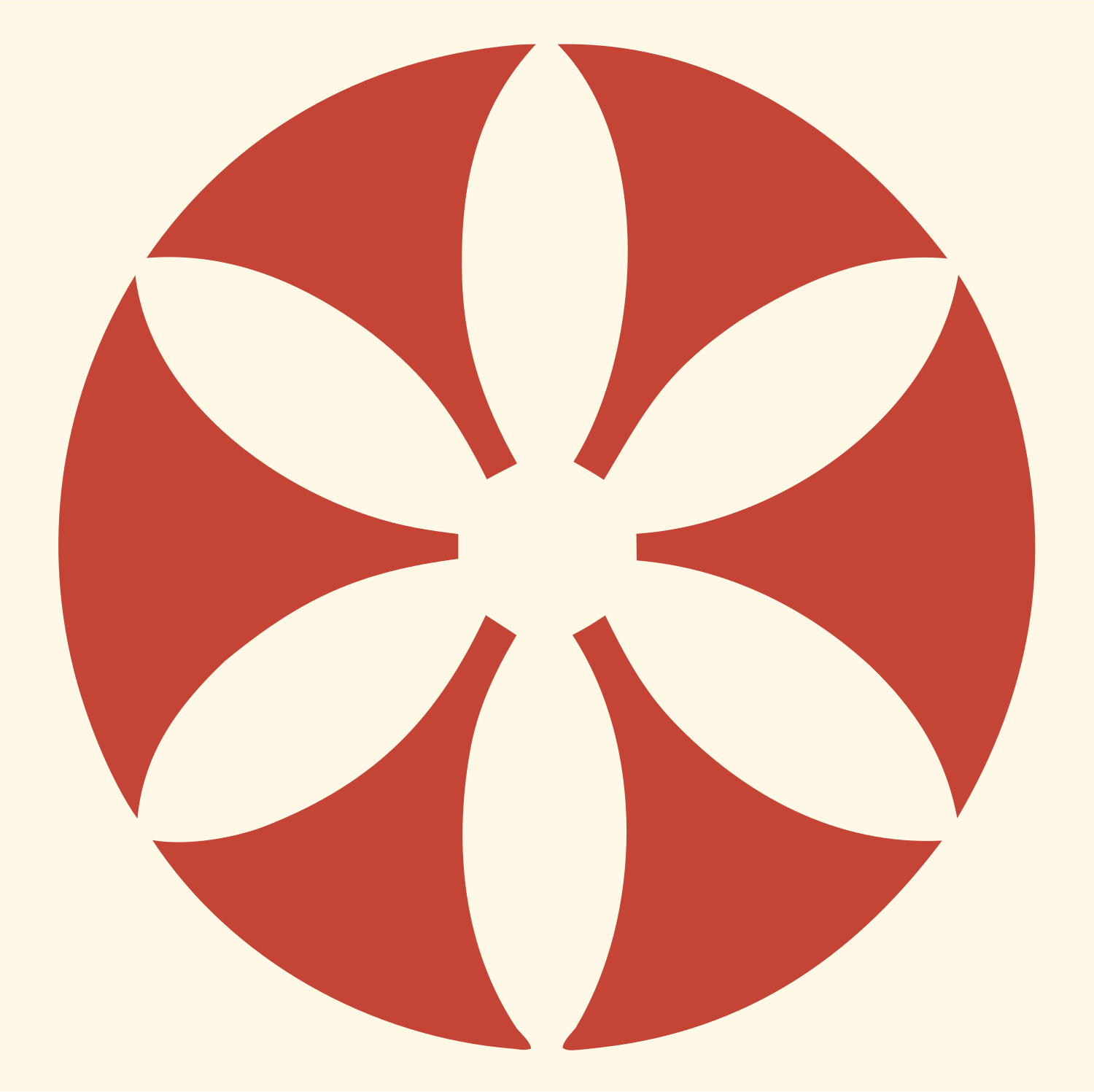 Eight Petal Daisy Circle Logo #fff8e7/#c44536