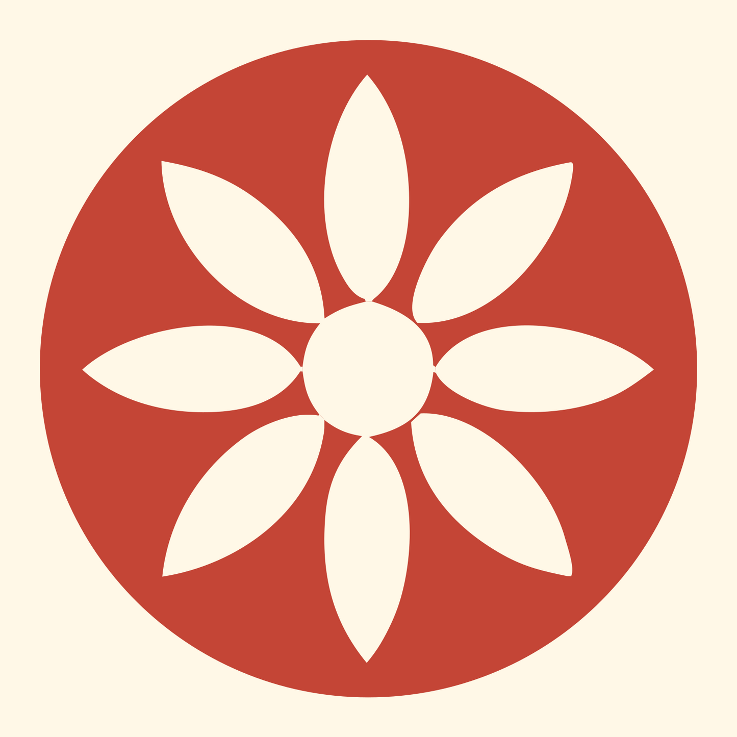 Eight Petal Flower Circle Logo #fff8e7/#c44536