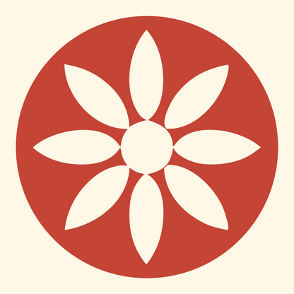 Eight Petal Flower Circle Logo #fff8e7/#c44536