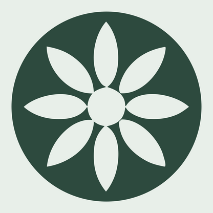 Eight Petal Flower Circle Logo #e8efe9/#2d4a3e