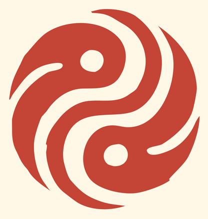 Tribal Flame Yin Yang Logo #fff8e7/#c44536