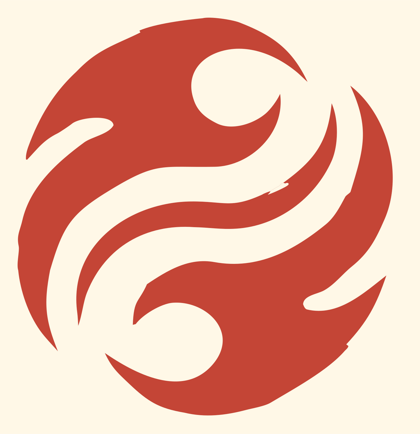 Brushstroke Swirl Yin Yang Logo #fff8e7/#c44536