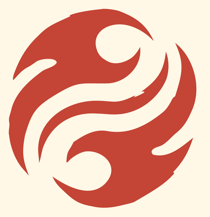 Brushstroke Swirl Yin Yang Logo #fff8e7/#c44536