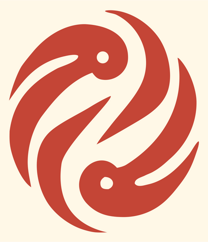 Twin Birds Yin Yang Logo #fff8e7/#c44536