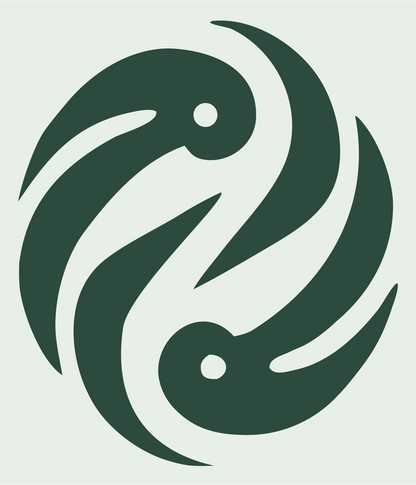 Twin Birds Yin Yang Logo #e8efe9/#2d4a3e