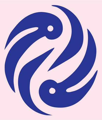 Twin Birds Yin Yang Logo #fce4ec/#283593