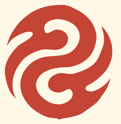 Flowing Curves Yin Yang Logo #fff8e7/#c44536