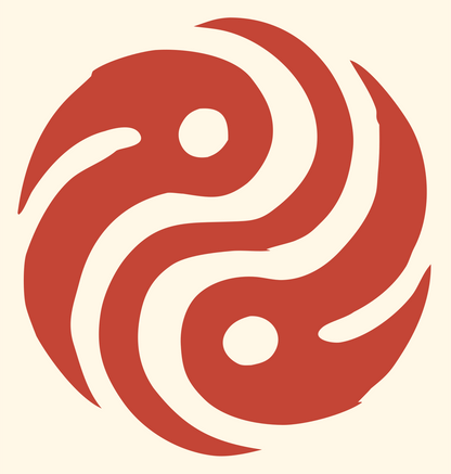 Tribal Swoosh Yin Yang Logo #fff8e7/#c44536