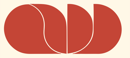 Layered Oval Halves Logo #fff8e7/#c44536
