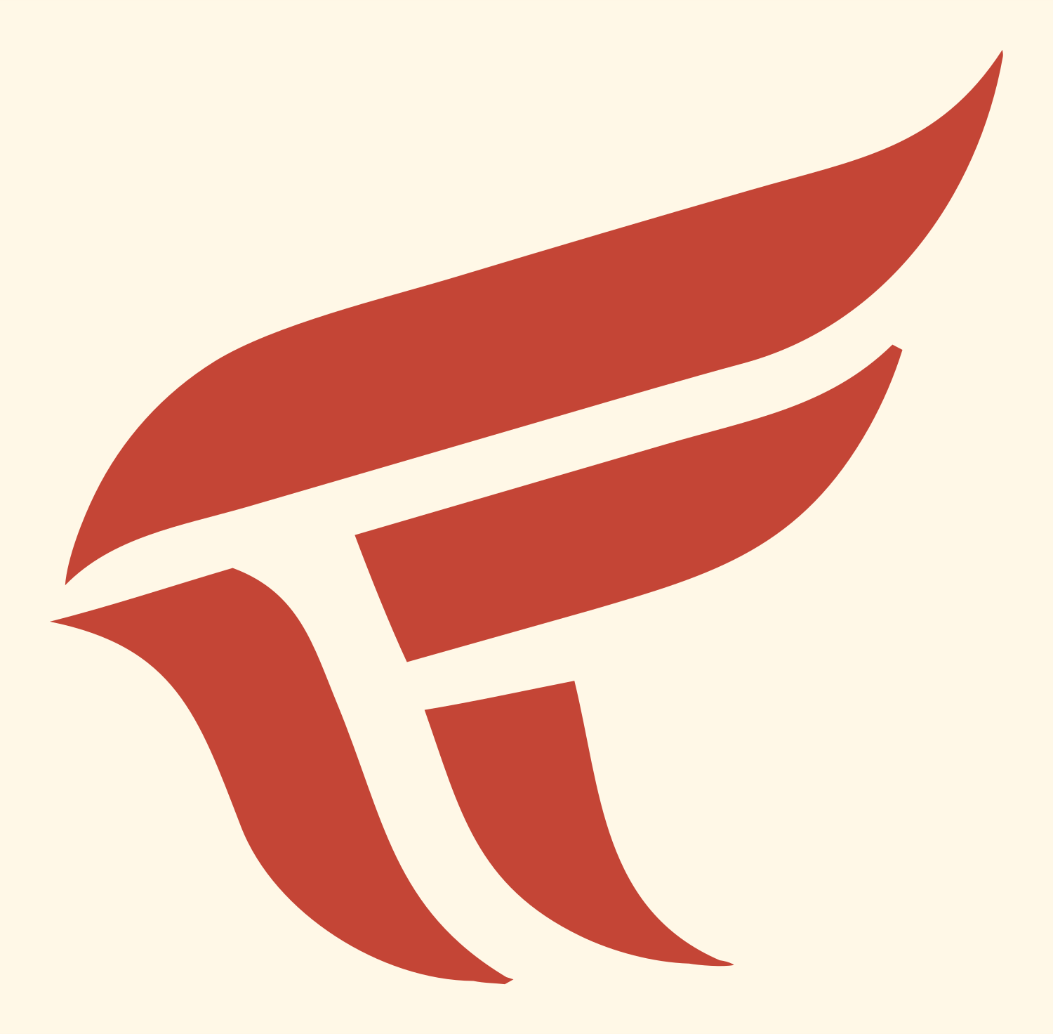 Curved Feather Sweep Logo #fff8e7/#c44536