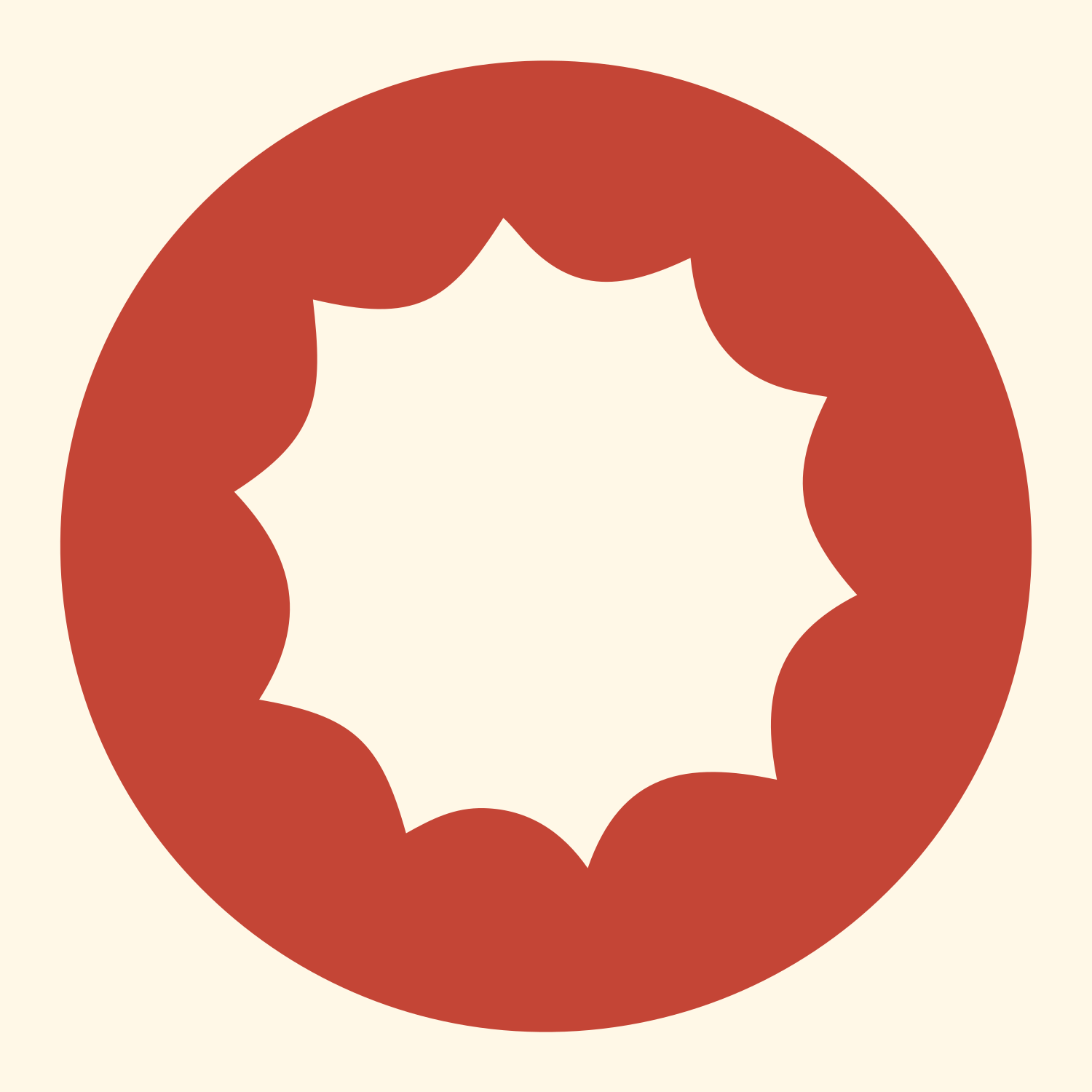 Starburst Circle Cutout Logo #fff8e7/#c44536