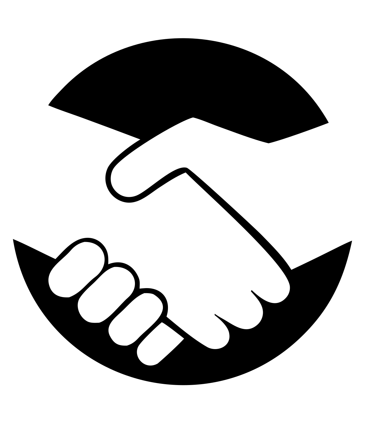 Negative Space Handshake Round Logo #ffffff/#000000