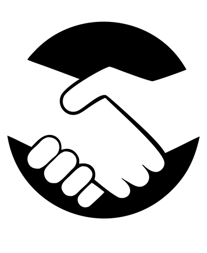 Negative Space Handshake Round Logo #ffffff/#000000