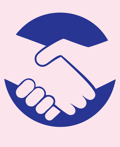 Negative Space Handshake Round Logo #fce4ec/#283593