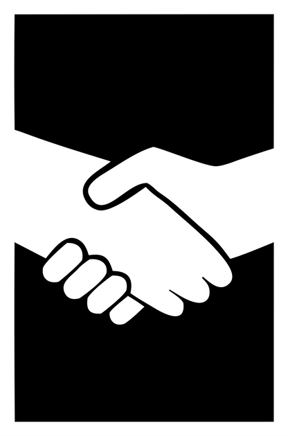 Negative Space Handshake Portrait Logo #ffffff/#000000