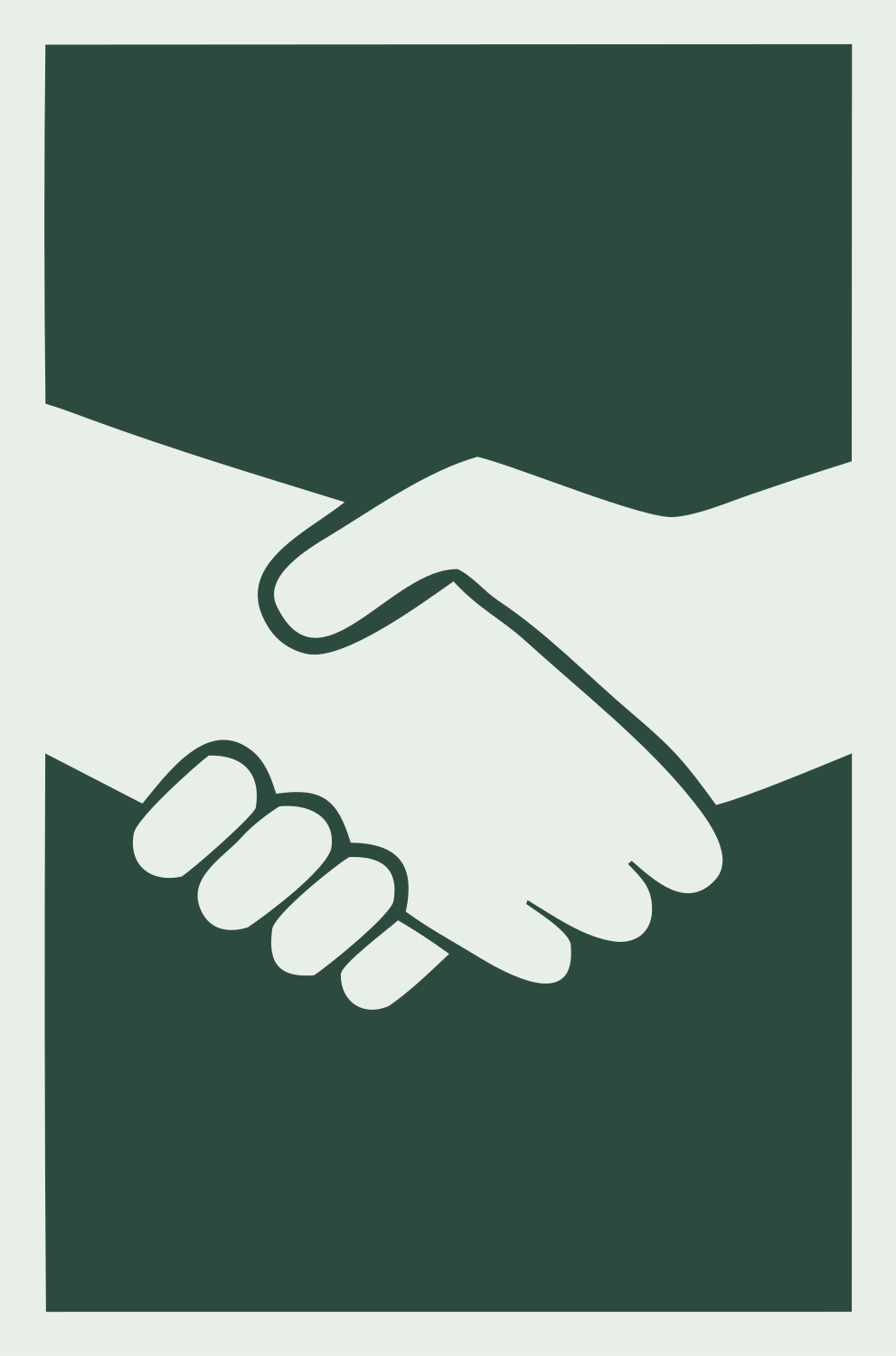 Negative Space Handshake Portrait Logo #e8efe9/#2d4a3e
