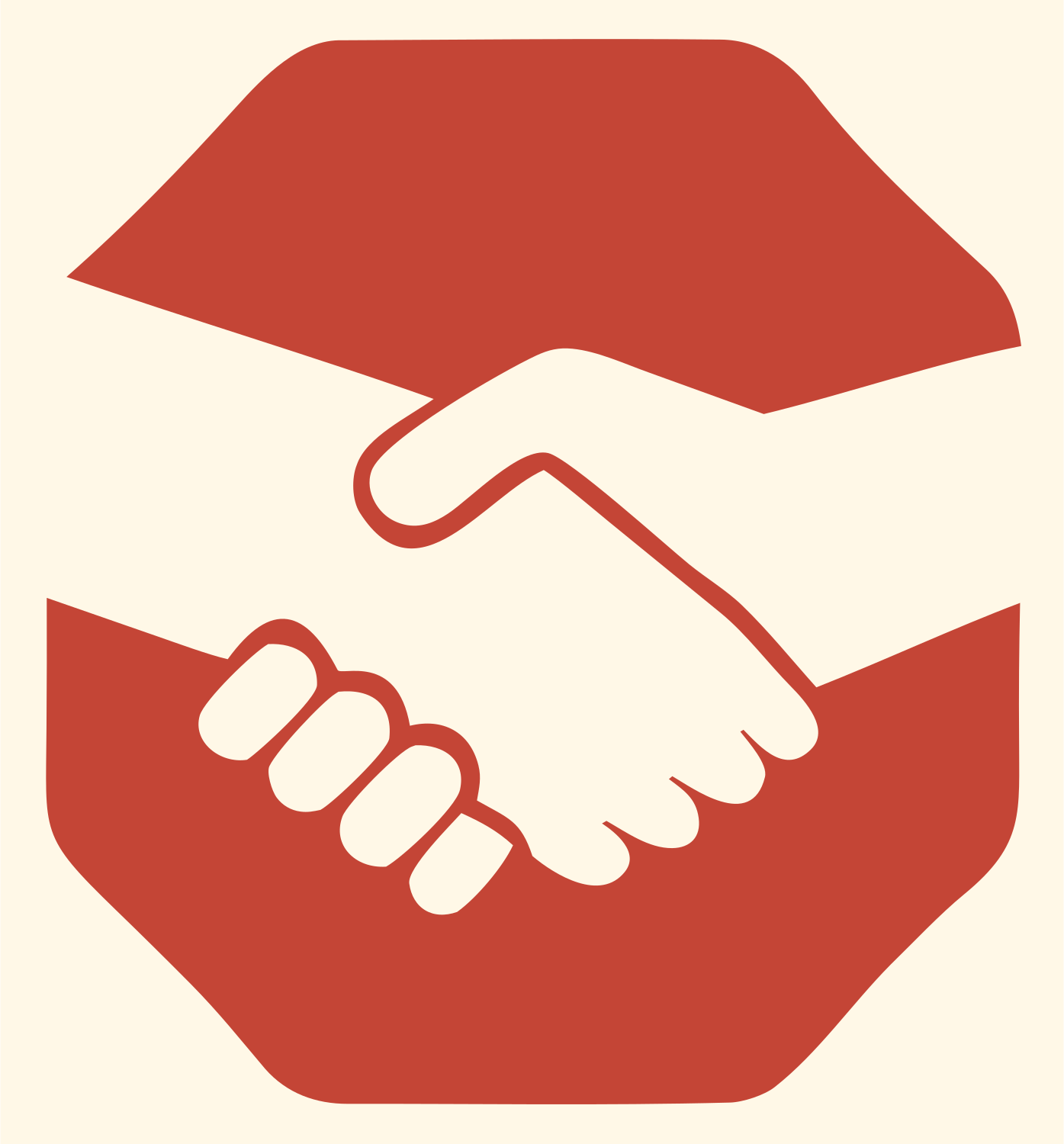 Handshake Octagon Negative Space Logo #fff8e7/#c44536