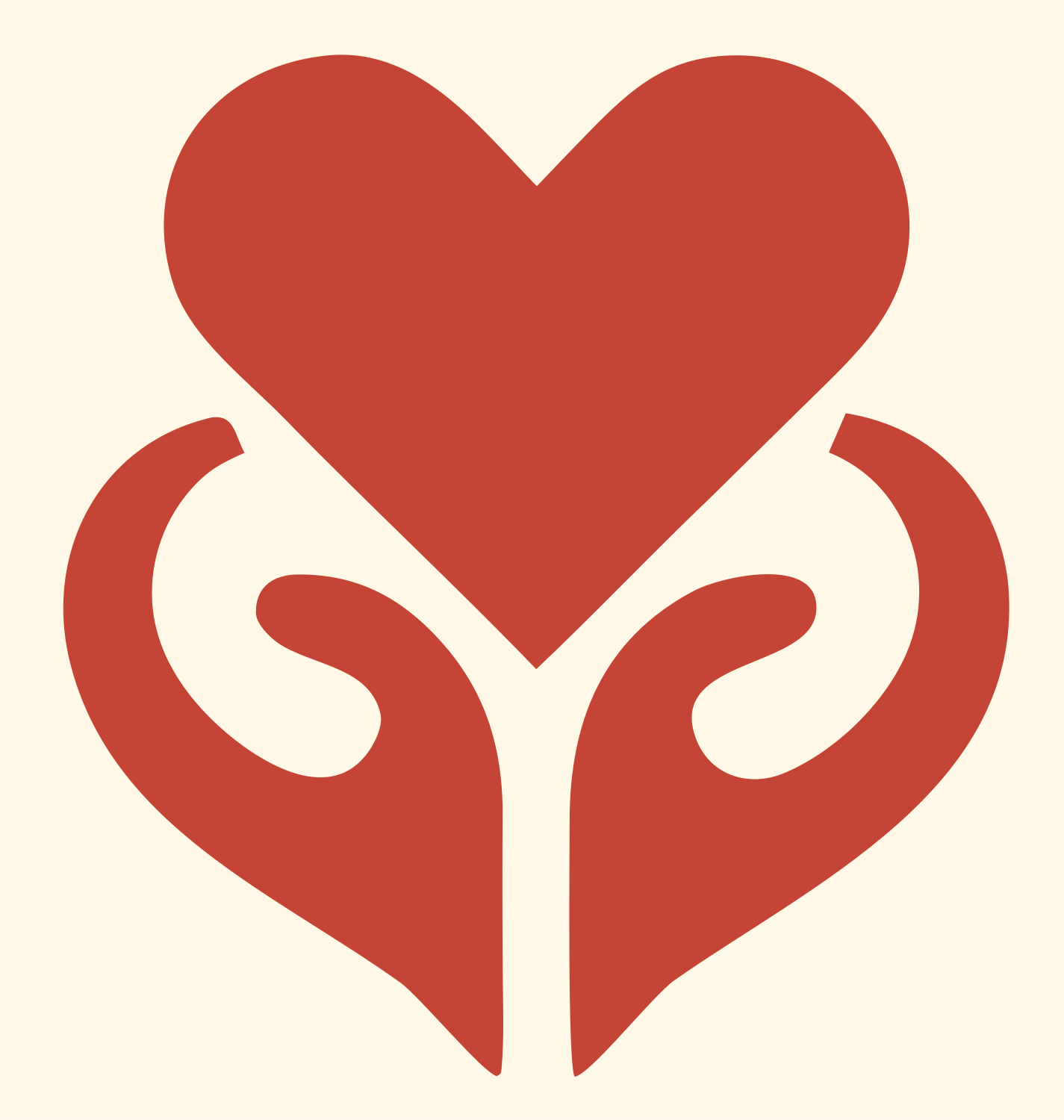 Two Hands Lifting Heart Logo #fff8e7/#c44536