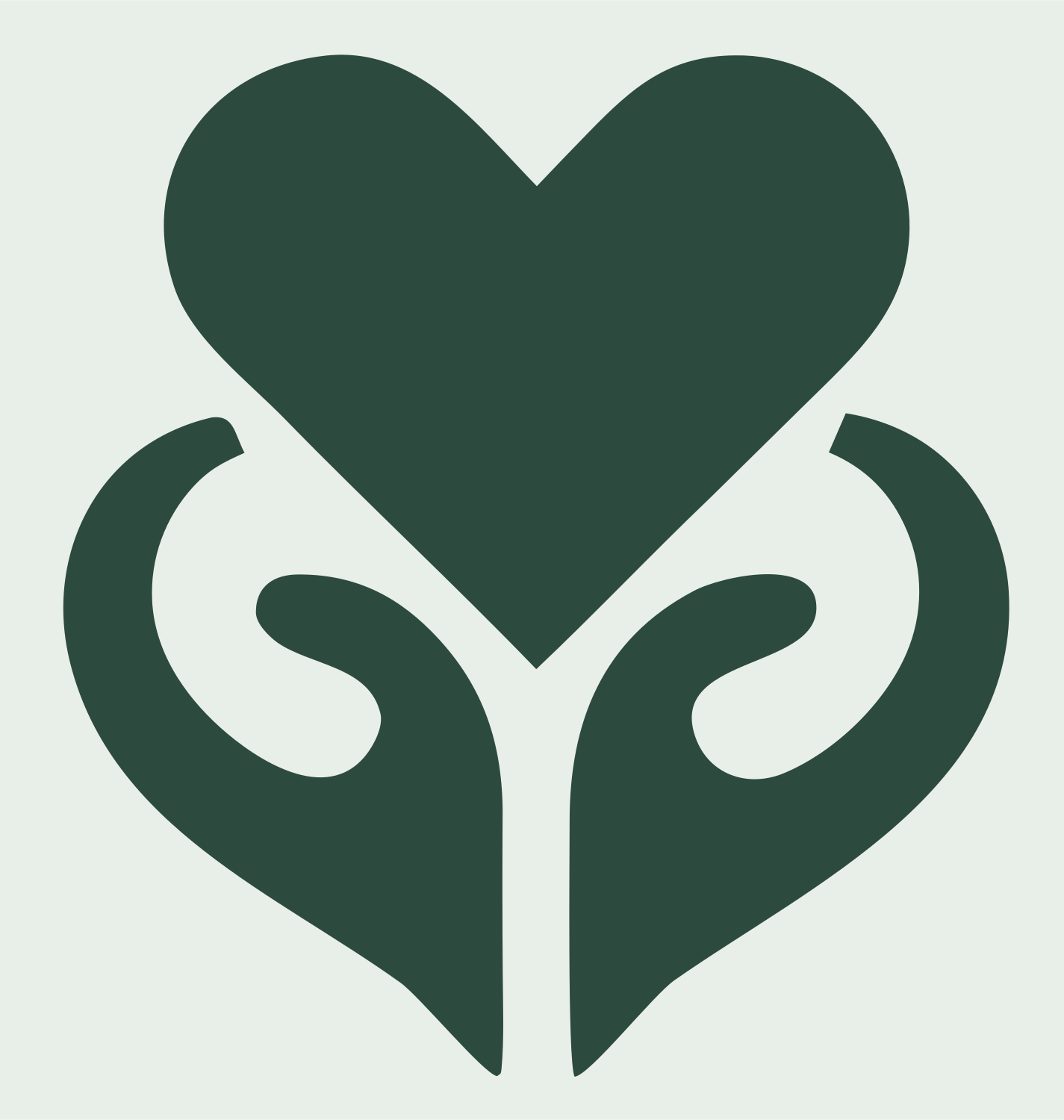 Two Hands Lifting Heart Logo #e8efe9/#2d4a3e