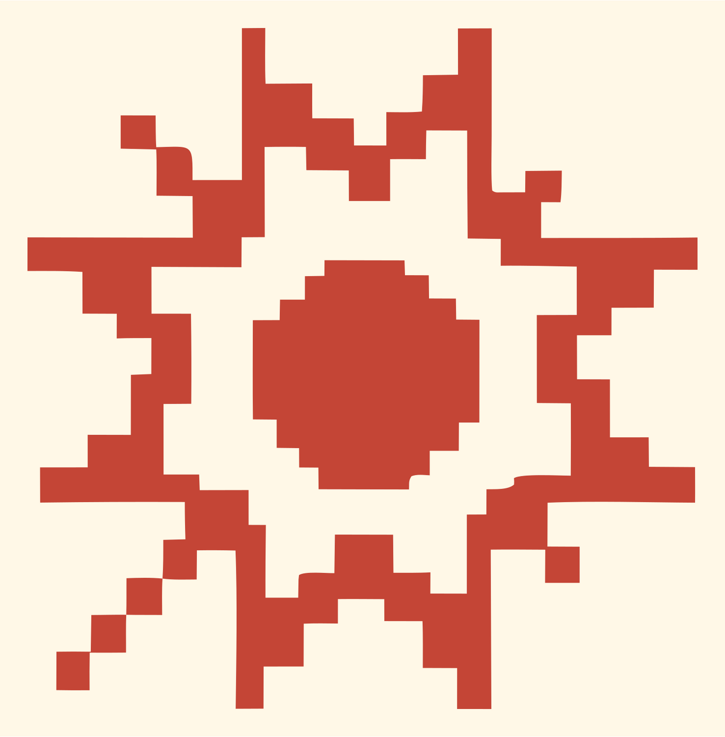 Pixel Sun Burst Logo #fff8e7/#c44536