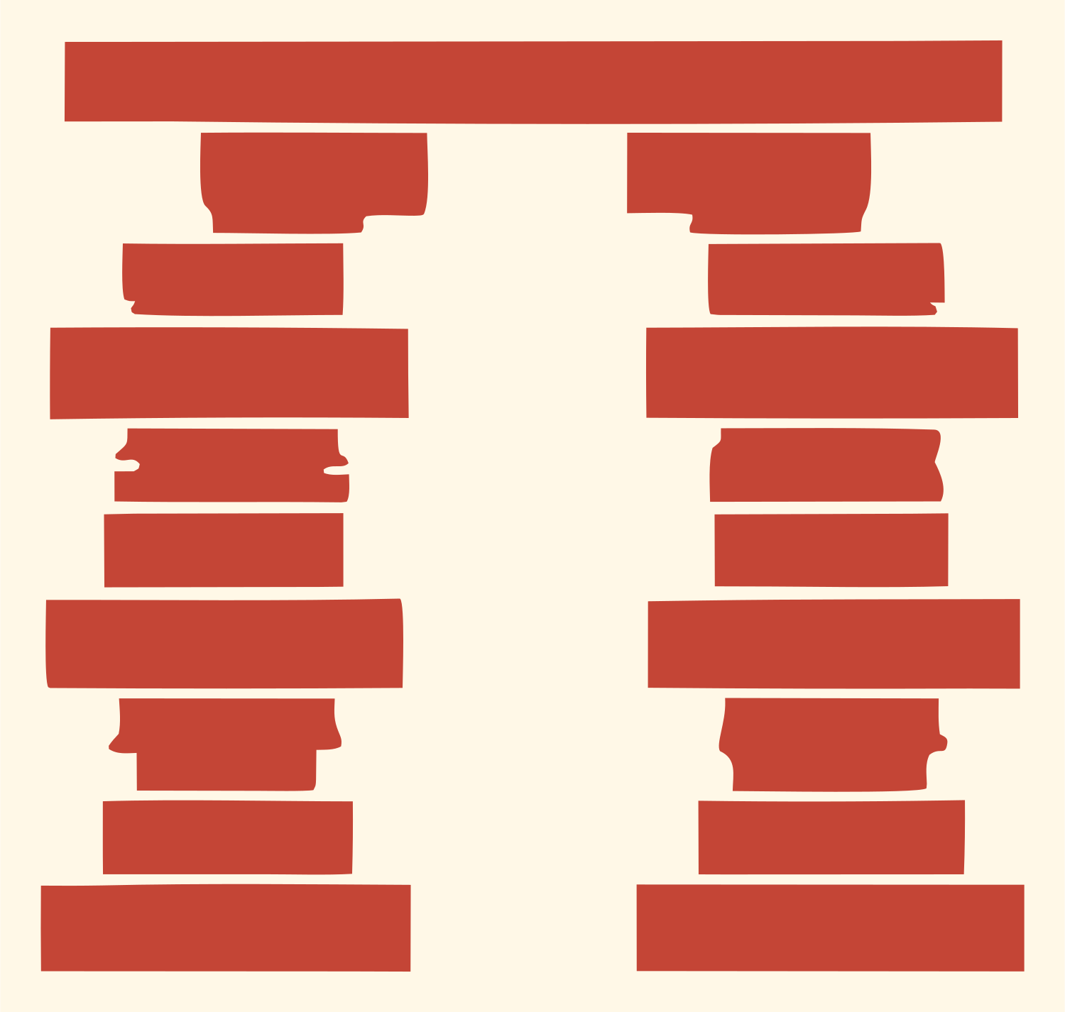 Twin Columns Island Logo #fff8e7/#c44536